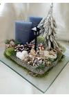 Adventi asztalidísz/koszorú kék gyertyákkal