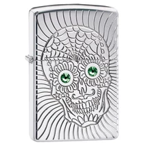 49172 Zippo öngyújtó magasfényű króm, Sugar Skull minta, Swarovski kristályokkal díszített