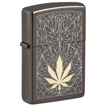 48384 Zippo öngyújtó, black ice színben -Canabis design