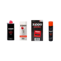 1 db Zippo benzin 125 ml,  1 db Zippo Piros gáz utántöltő - 100 ml, 1 db Zippo Tűzkő,  1 db Zippo kanóc  csomag