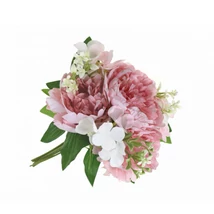 Selyemvirág csokor bazsarózsa+hortenzia 7fej 30cm rózsaszín