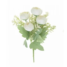 Selyemvirág tearózsa csokor 33cm 5fej fehér