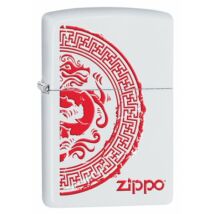 28855 Zippo öngyújtó, fehér matt színben, kínai stílusú sárkány mintával