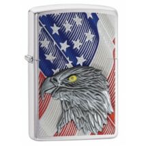 29508 Zippo öngyújtó, Fényes ezüst színben - Amerikai zászló sas rátéttel