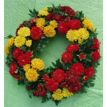 Mindszenti koszorú,piros,és sárga krizantém díszitéssel