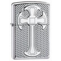20946 Zippo öngyújtó, fényes ezüst színben -Kereszt mintával gravírozva