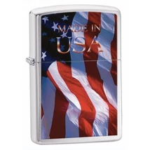 24797 Zippo öngyújtó, szálcsiszolt króm színben - Made in USA felirat zászlóval