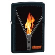 28309 Zippo benzines öngyújtó, matt fekete színben logóval - Cipzár mintával