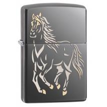 28645 Zippo öngyújtó, black ice színben - Ló mintával
