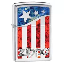 29095 Zippo öngyújtó, ezüst színű alapon fusion kivitelben, logóval  - Amerikai zászló