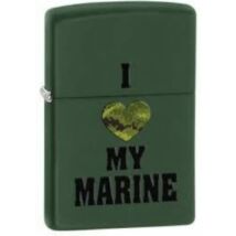 28338 Zippo öngyújtó, matt zöld színben - I Love Marine felirattal