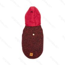 Piros, alul patentos meleg, bélelt télikabát, kapucnival, 30 cm háthossz
