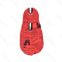 Újság mintás kapucnis patentos kabát 25 cm háthossz piros