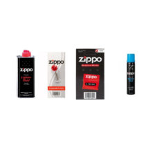 1 db Zippo benzin 125 ml,  1 db Zippo Blu gáz utántöltő - 100 ml, 1 db Zippo Tűzkő,  1 db Zippo kanóc  csomag