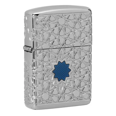49076 Zippo öngyújtó - Magasfényű króm, 360˙ vésett mintával, csillag mintával.
