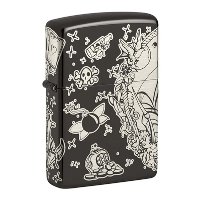 48398 Zippo öngyújtó fekete színben- Kalózos