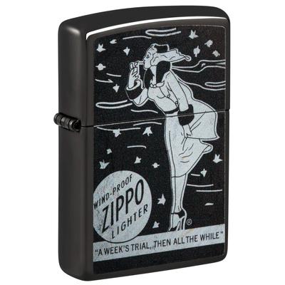 48456 Zippo öngyújtó Magasfényű fekete, Windy