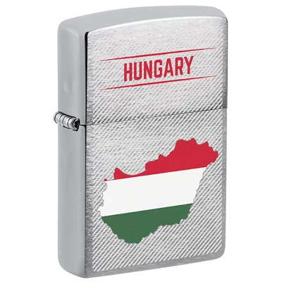200-107332 Zippo öngyújtó szálcsiszolt króm, Magyarország térkép