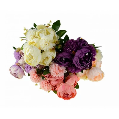 Selyemvirág csokor 7 fejes peonia 40cm Vintage színek