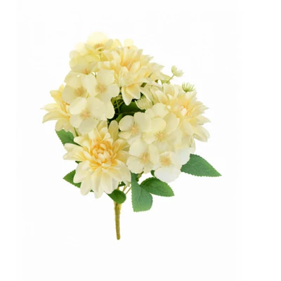 Selyemvirág hortenzia/dália mix csokor 42cm krém