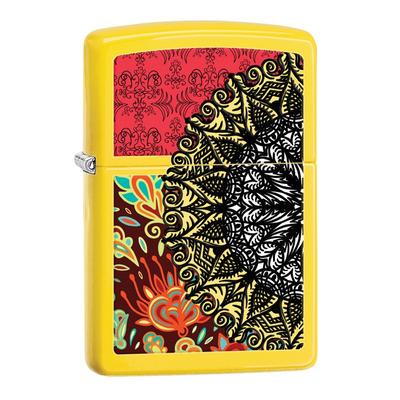 28850 Zippo öngyújtó, matt citromsárga színben, festett virágmintával