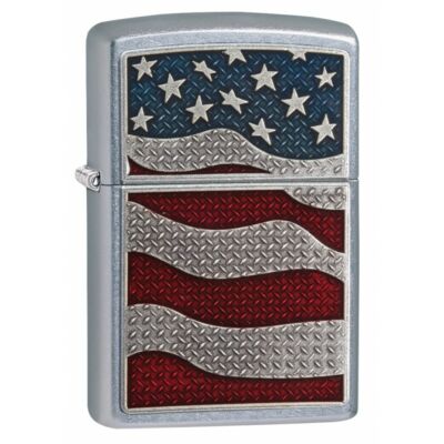 29513 Zippo öngyújtó, Matt ezüst színben - Amerikai zászló rátéttel