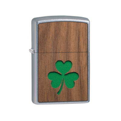49056 Zippo öngyújtó, ezüst színű alapon, fa motivummal,lóhere mintával