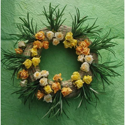 Mindszenti koszorú,polyform apró rózsákkal díszitett