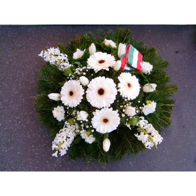 Kegyeleti koszorú,gerberával,jácinttal