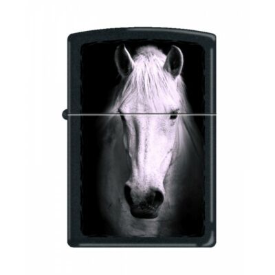 M218-009831 Zippo öngyújtó, matt fekete színben, fehér ló