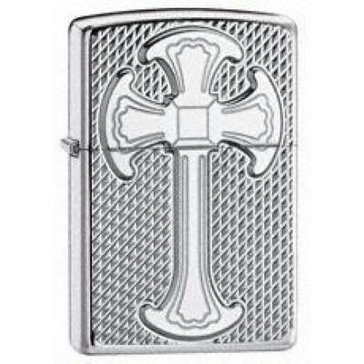 20946 Zippo öngyújtó, fényes ezüst színben -Kereszt mintával gravírozva