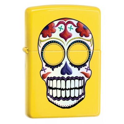 24894 Zippo öngyújtó, matt sárga, koponyás mintával díszítve