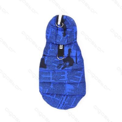 Újság mintás kapucnis patentos kabát 25 cm háthossz kék