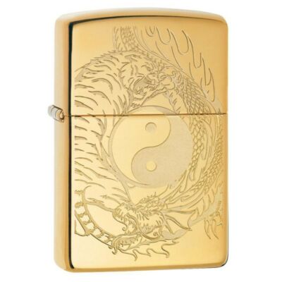 49024z Zippo öngyújtó  arany színben, Yin Yang szimbólum körül, tigris és sárkány