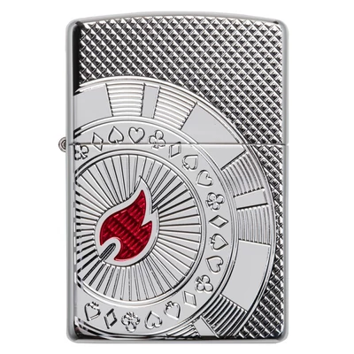 49058z Zippo öngyújtó Polirozott króm színben , póker zseton díszítéssel