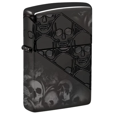 Zippo 46751, koponyák kollázs mély faragott páncél öngyújtó, HP fekete kivitelben